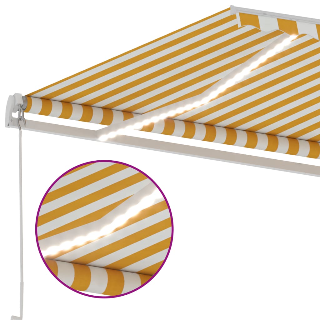 Tenda da Sole Retrattile Manuale LED 400x350 cm Giallo Bianco