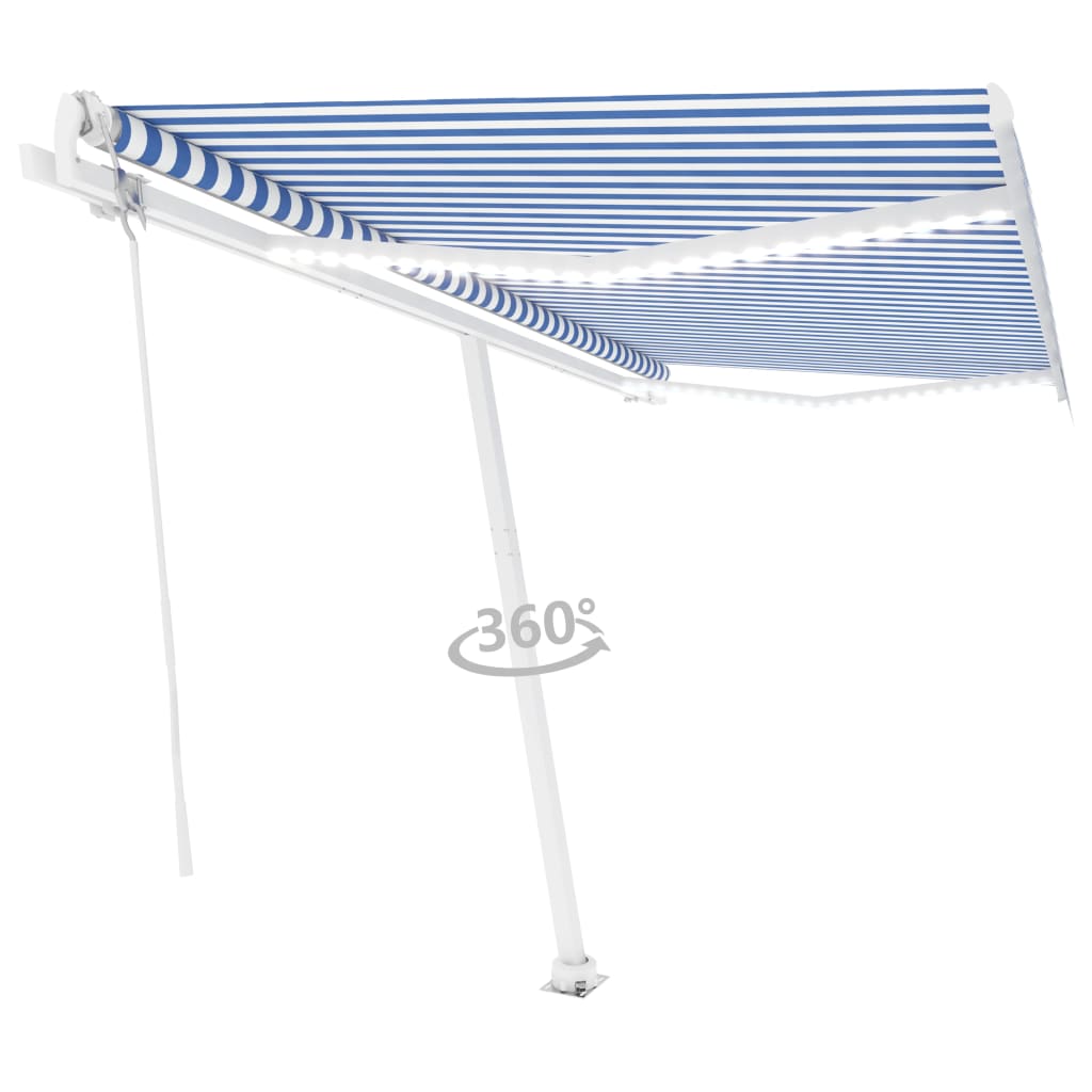 Tenda Automatica con Sensore Vento e LED 450x350 cm Blu Bianca