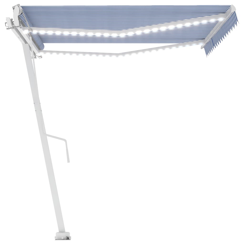 Tenda Automatica con Sensore Vento e LED 450x350 cm Blu Bianca