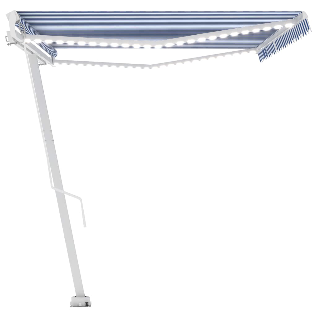Tenda da Sole Retrattile Manuale LED 500x350 cm Blu e Bianca - homemem39