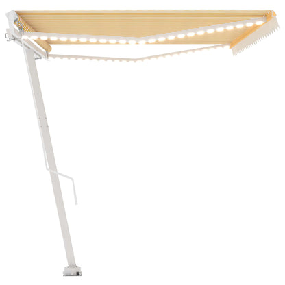 Tenda da Sole Retrattile Manuale LED 400x350 cm Giallo Bianco