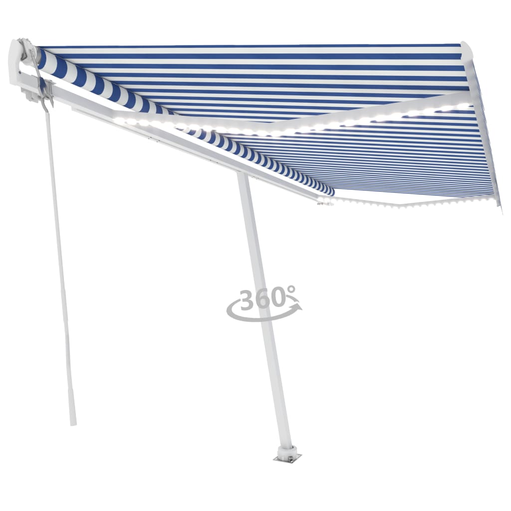 Tenda Automatica con Sensore Vento e LED 500x350 cm Blu Bianca