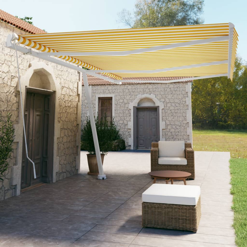 Tenda da Sole Autoportante Manuale 600x350 cm Gialla Bianca - homemem39