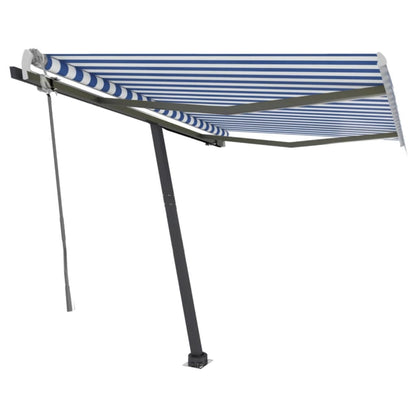 Tenda da Sole Retrattile Manuale con LED 300x250cm Blu e Bianco