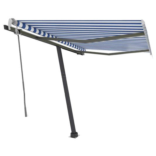 Tenda da Sole Retrattile Manuale con LED 300x250cm Blu e Bianco - homemem39