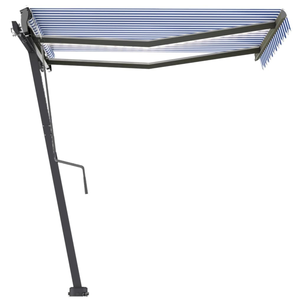 Tenda da Sole Retrattile Manuale con LED 300x250cm Blu e Bianco