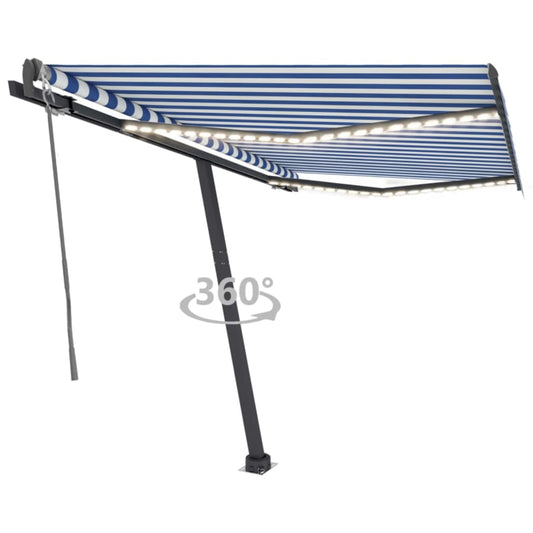 Tenda Automatica con Sensore Vento e LED 300x250 cm Blu Bianca