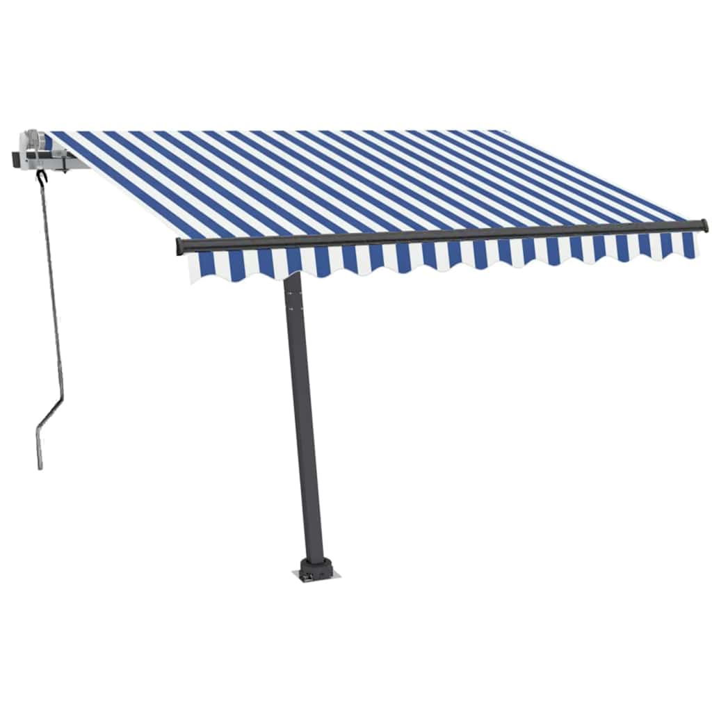 Tenda da Sole Retrattile Manuale con LED 350x250cm Blu e Bianco - homemem39