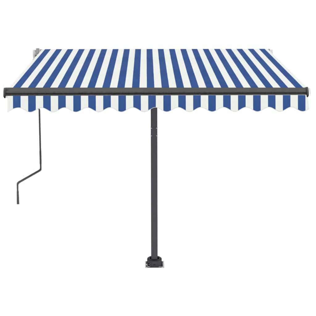 Tenda da Sole Retrattile Manuale con LED 350x250cm Blu e Bianco - homemem39