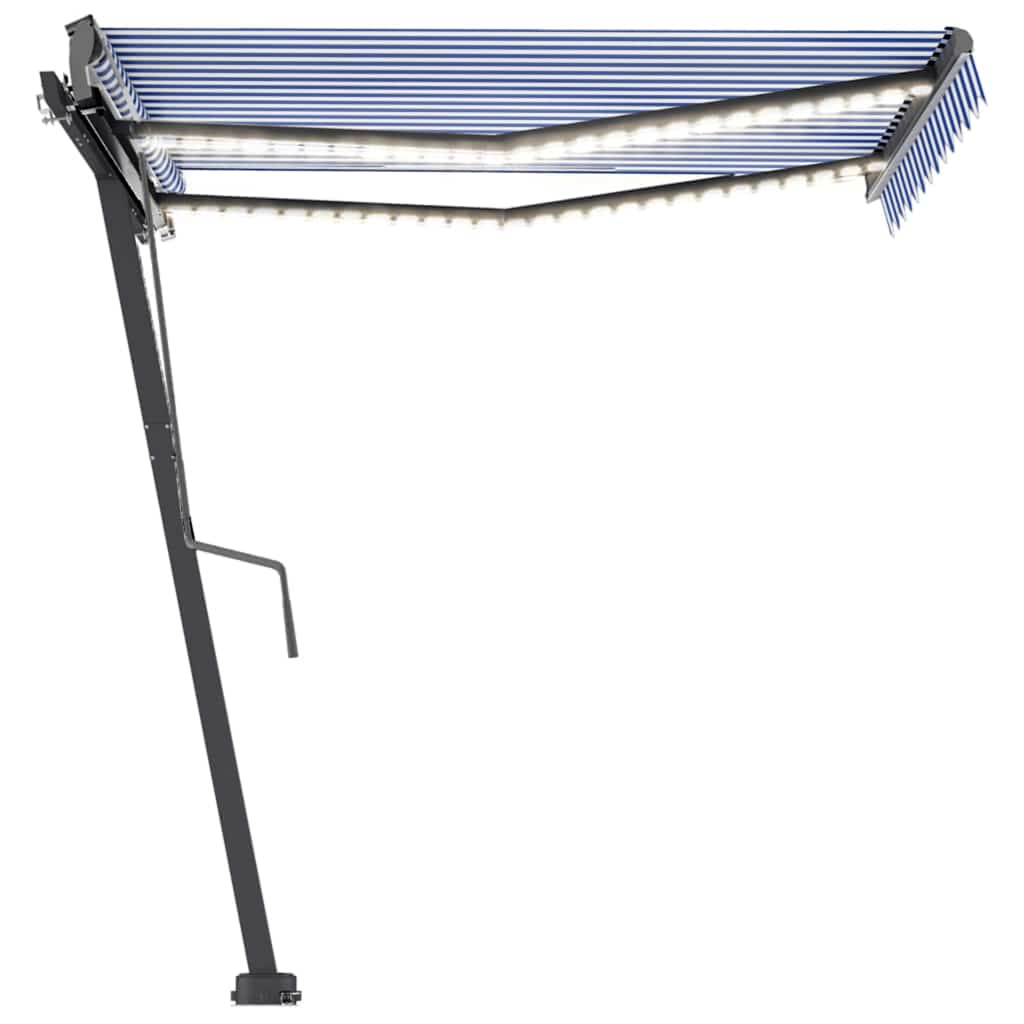 Tenda da Sole Retrattile Manuale con LED 350x250cm Blu e Bianco - homemem39