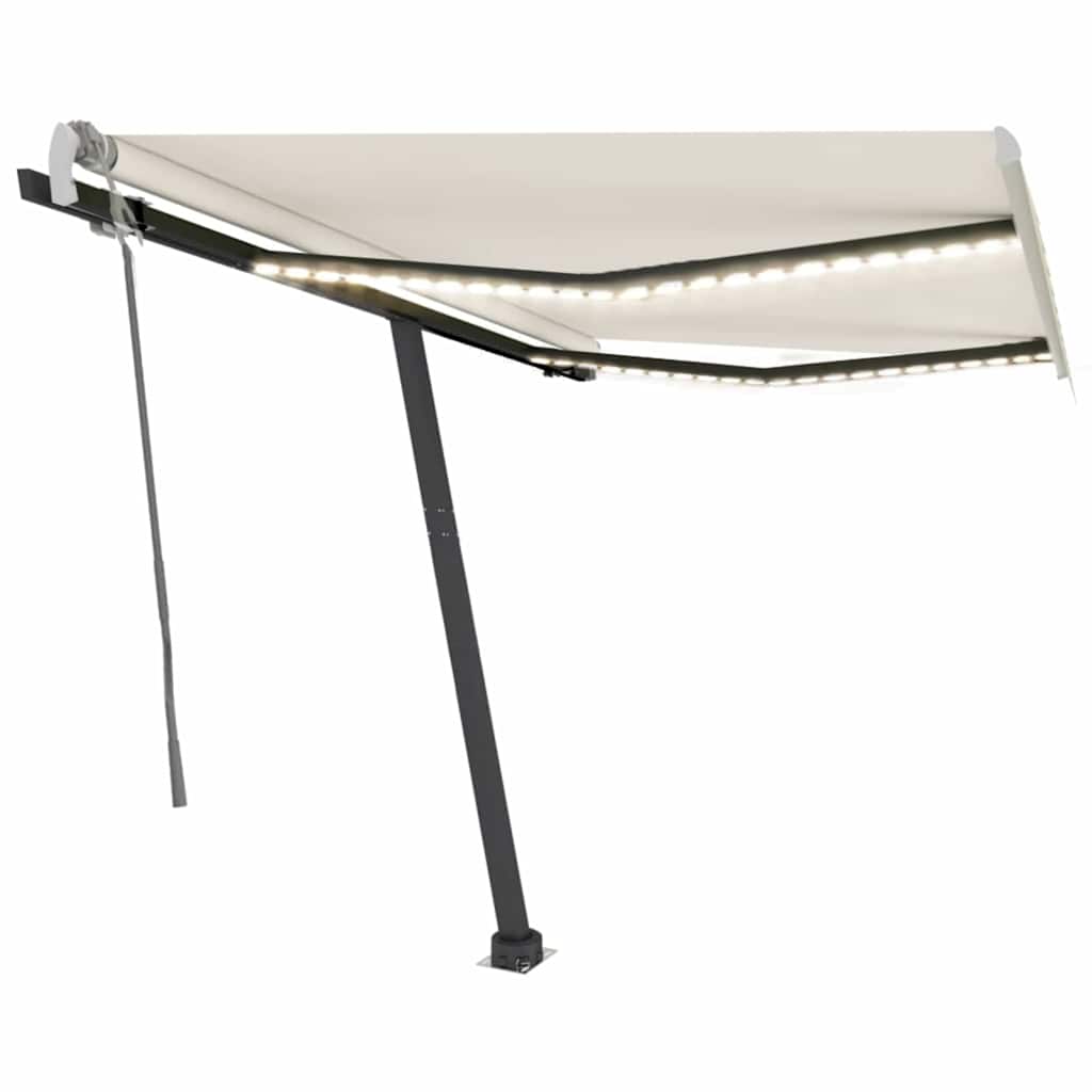 Tenda da Sole Retrattile Manuale con LED 350x250 cm Crema - homemem39