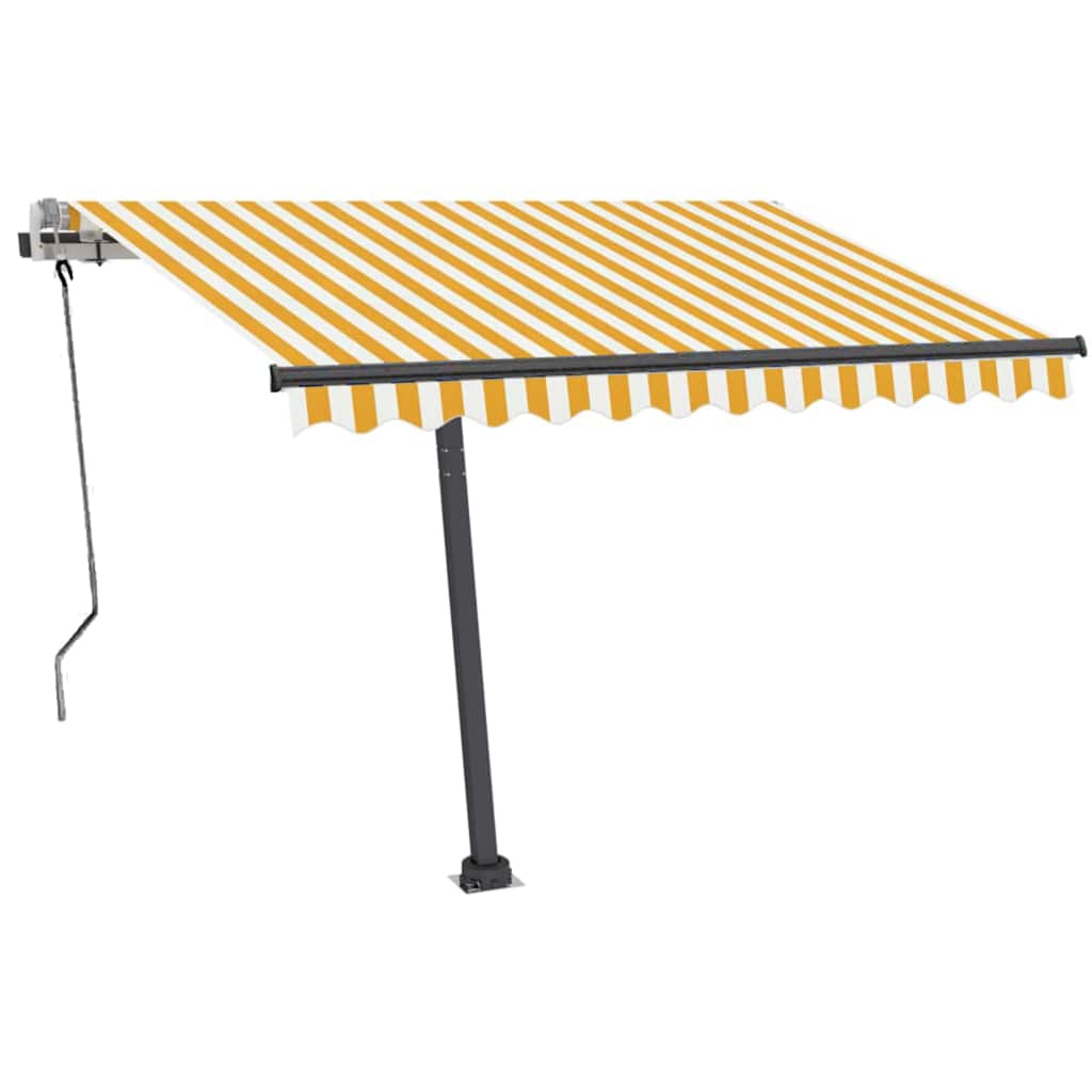 Tenda da Sole Retrattile Manuale LED 350x250 cm Gialla e Bianca - homemem39