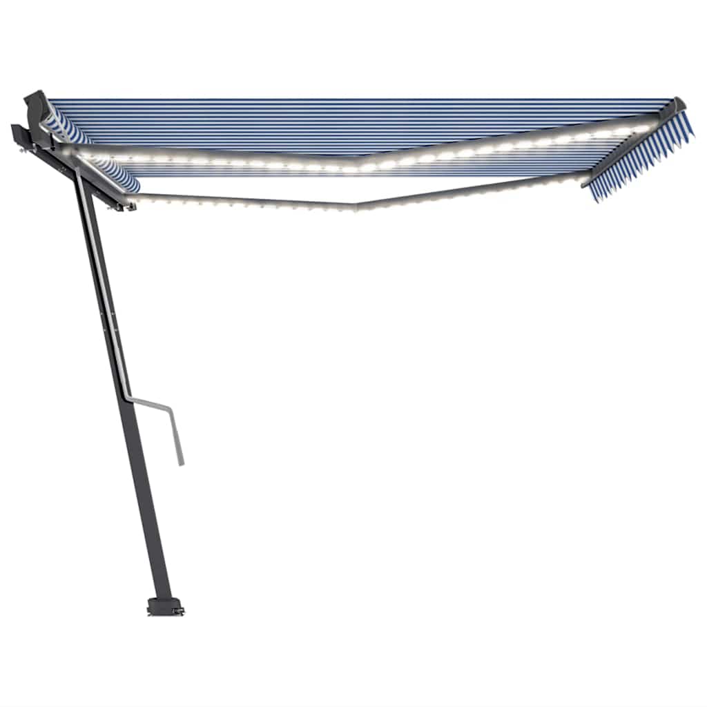 Tenda da Sole Retrattile Manuale con LED 400x300cm Blu e Bianca - homemem39