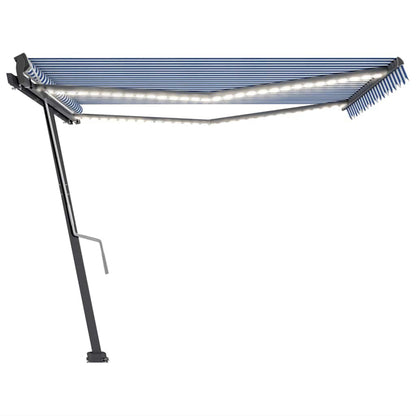 Tenda da Sole Retrattile Manuale con LED 400x300cm Blu e Bianca - homemem39