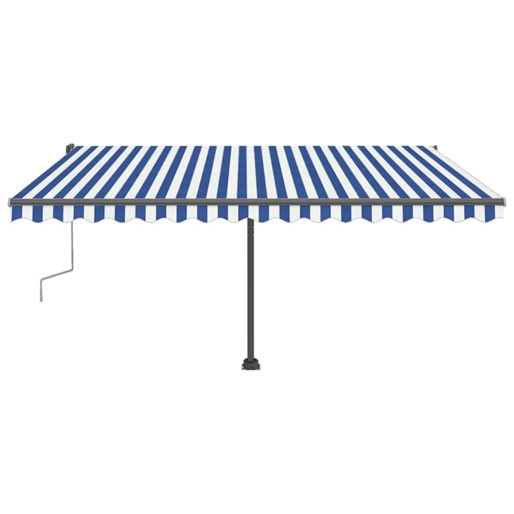 Tenda da Sole Retrattile Manuale con LED 400x300cm Blu e Bianca - homemem39