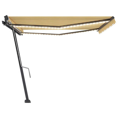 Tenda da Sole Retrattile Manuale e LED 400x300cm Gialla Bianca - homemem39