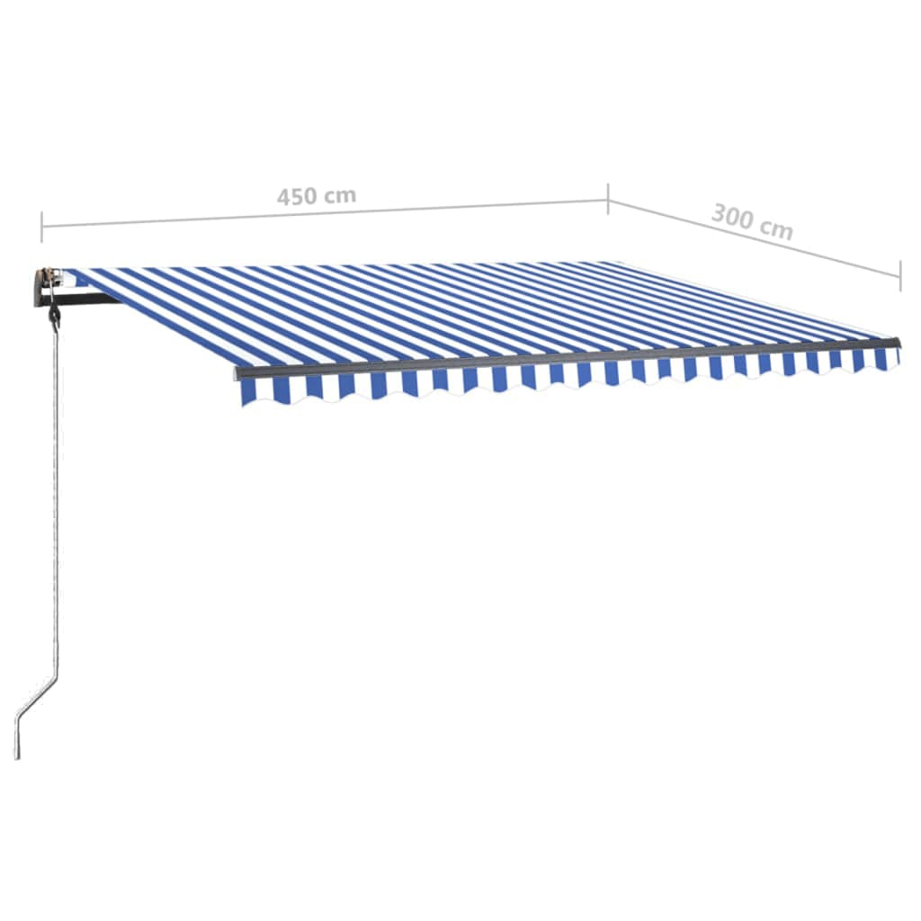 Tenda Retrattile Manuale con Palo 450x300 cm Blu/Bianca