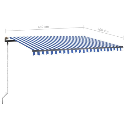 Tenda da Sole Retrattile Manuale con LED 450x300cm Blu e Bianca