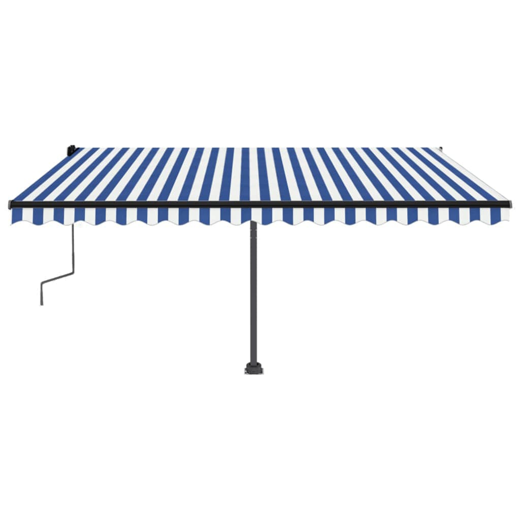 Tenda da Sole Retrattile Manuale con LED 450x300cm Blu e Bianca