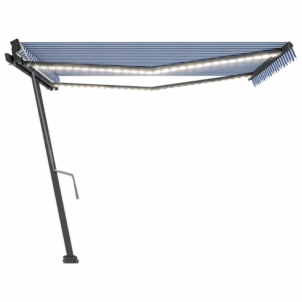 Tenda da Sole Retrattile Manuale con LED 450x300cm Blu e Bianca