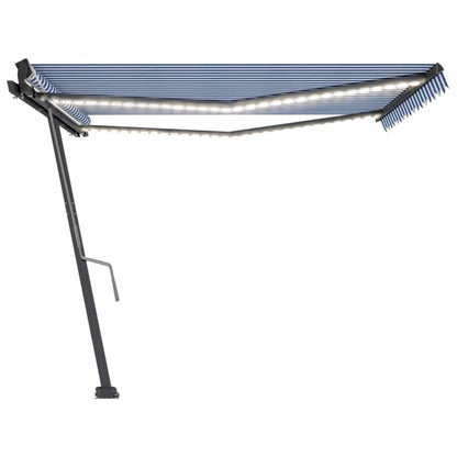 Tenda da Sole Retrattile Manuale con LED 450x300cm Blu e Bianca