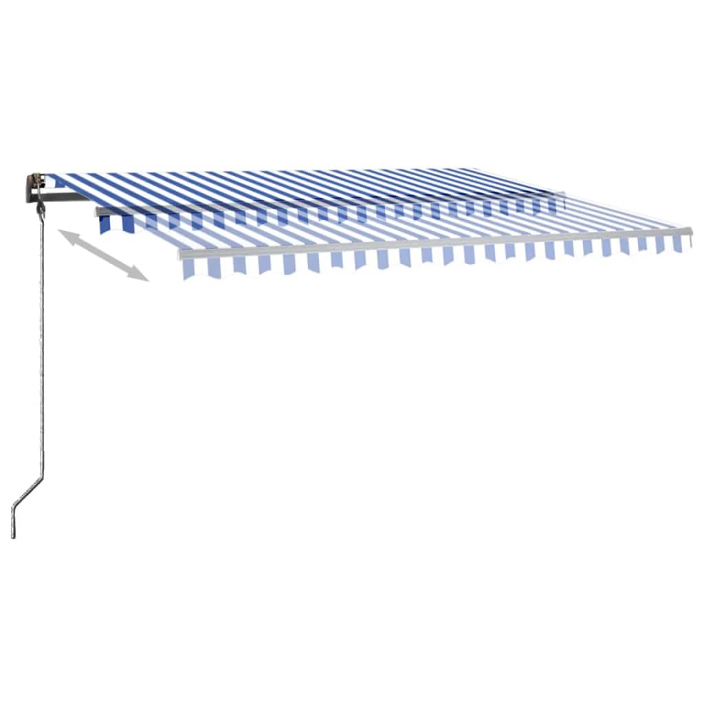 Tenda da Sole Retrattile Manuale con LED 450x300cm Blu e Bianca