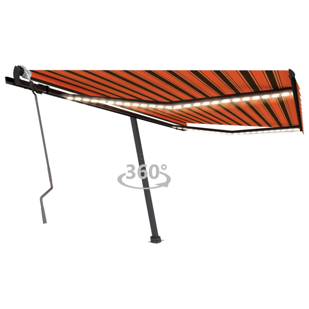 Tenda da Sole Retrattile Manuale LED 450x300 cm Arancio Marrone