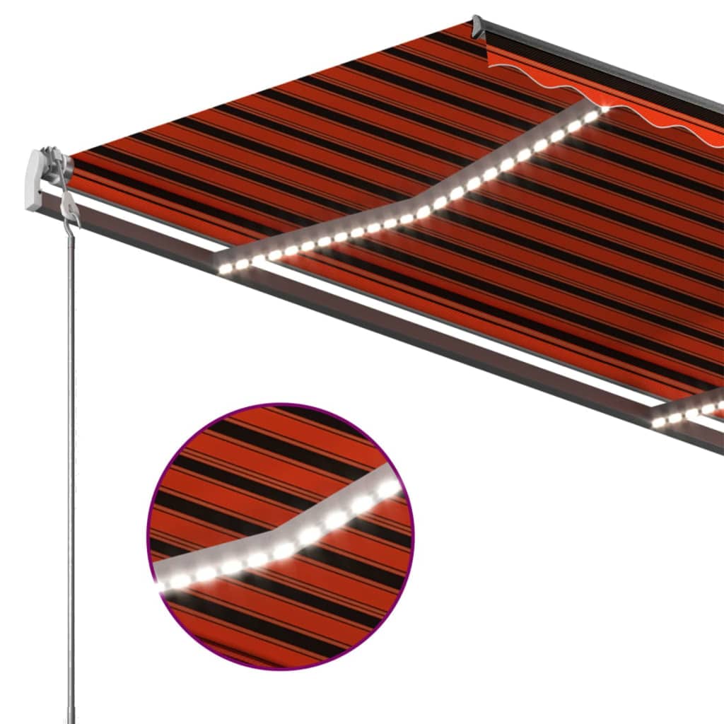 Tenda da Sole Retrattile Manuale LED 450x300 cm Arancio Marrone