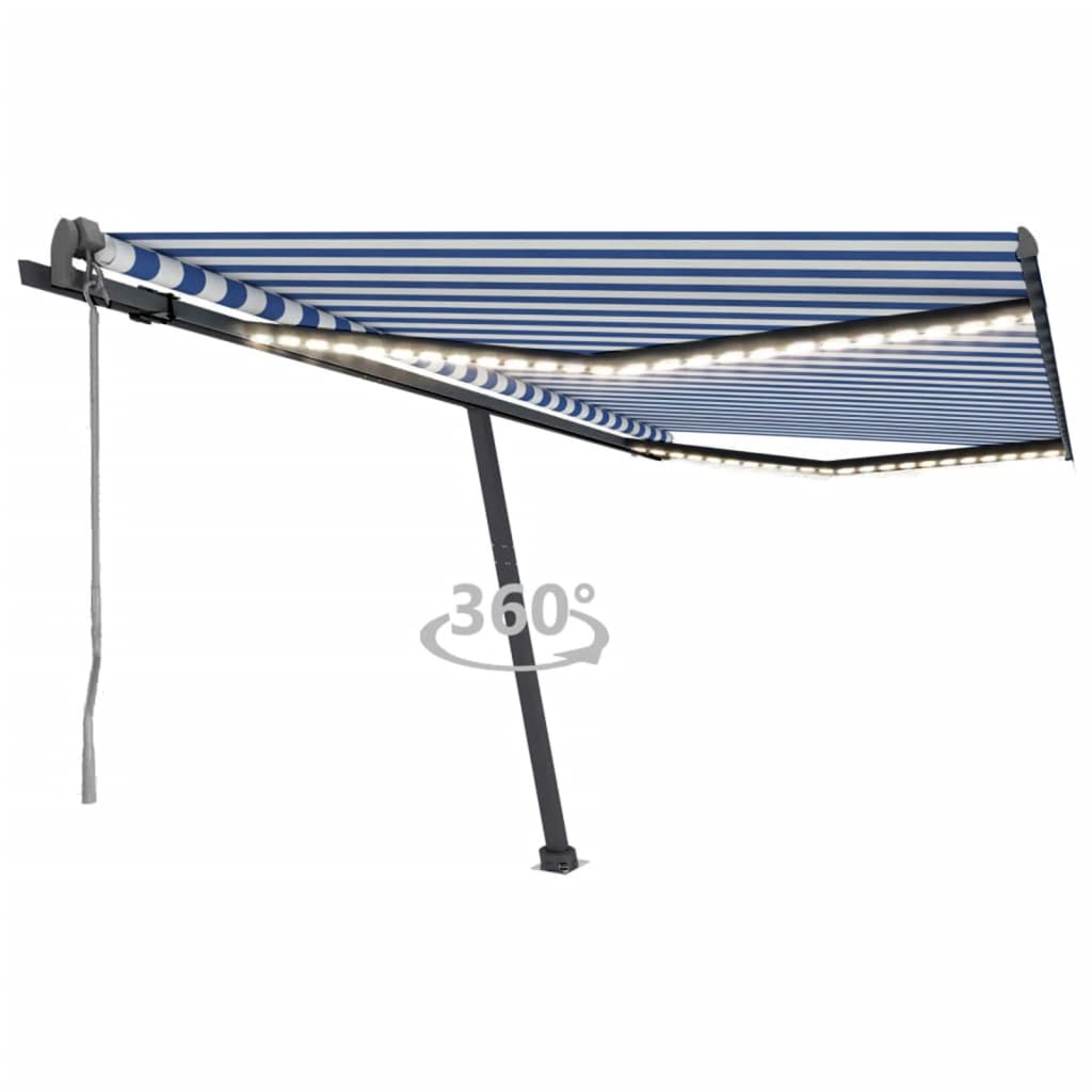 Tenda Automatica con Sensore Vento e LED 450x300 cm Blu Bianca