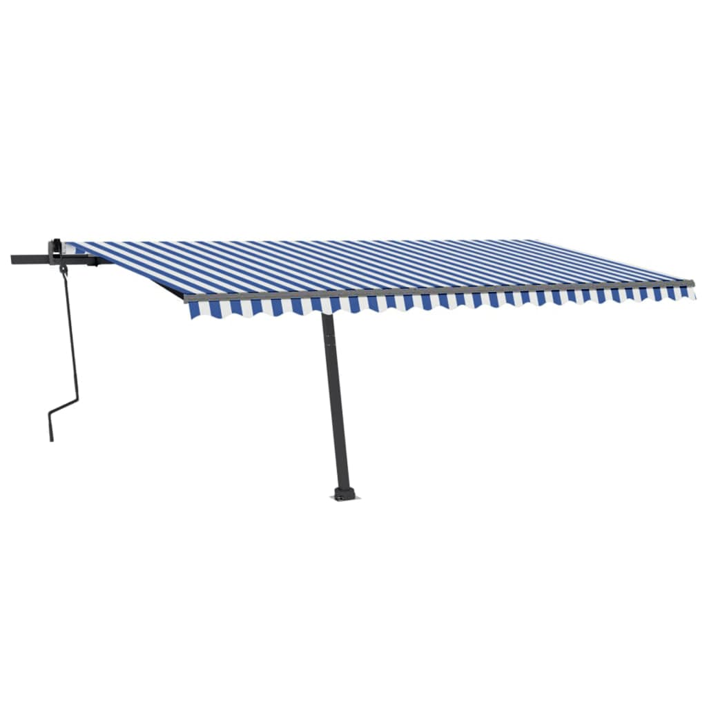 Tenda da Sole Retrattile Manuale con LED 500x300cm Blu e Bianca - homemem39