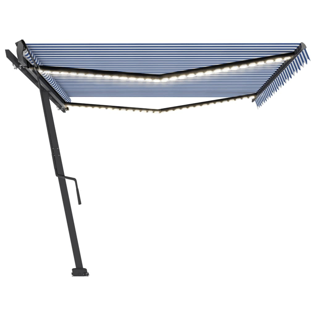 Tenda da Sole Retrattile Manuale con LED 500x300cm Blu e Bianca - homemem39