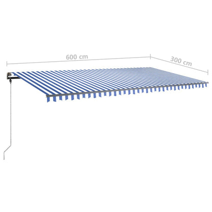 Tenda da Sole Retrattile Manuale con LED 600x300cm Blu e Bianco