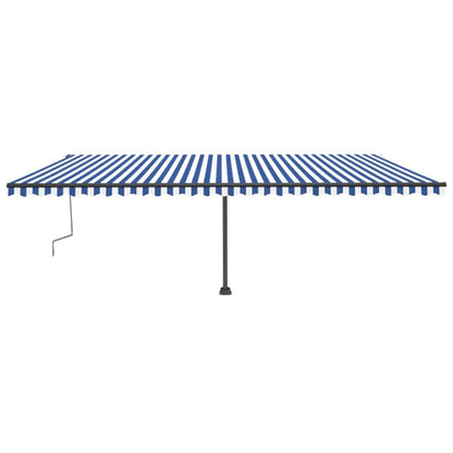 Tenda da Sole Retrattile Manuale con LED 600x300cm Blu e Bianco