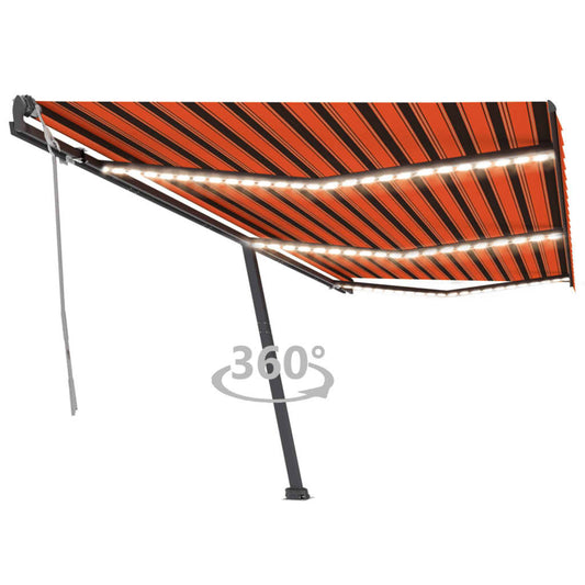 Tenda da Sole Retrattile Manuale LED 600x300 cm Arancio Marrone