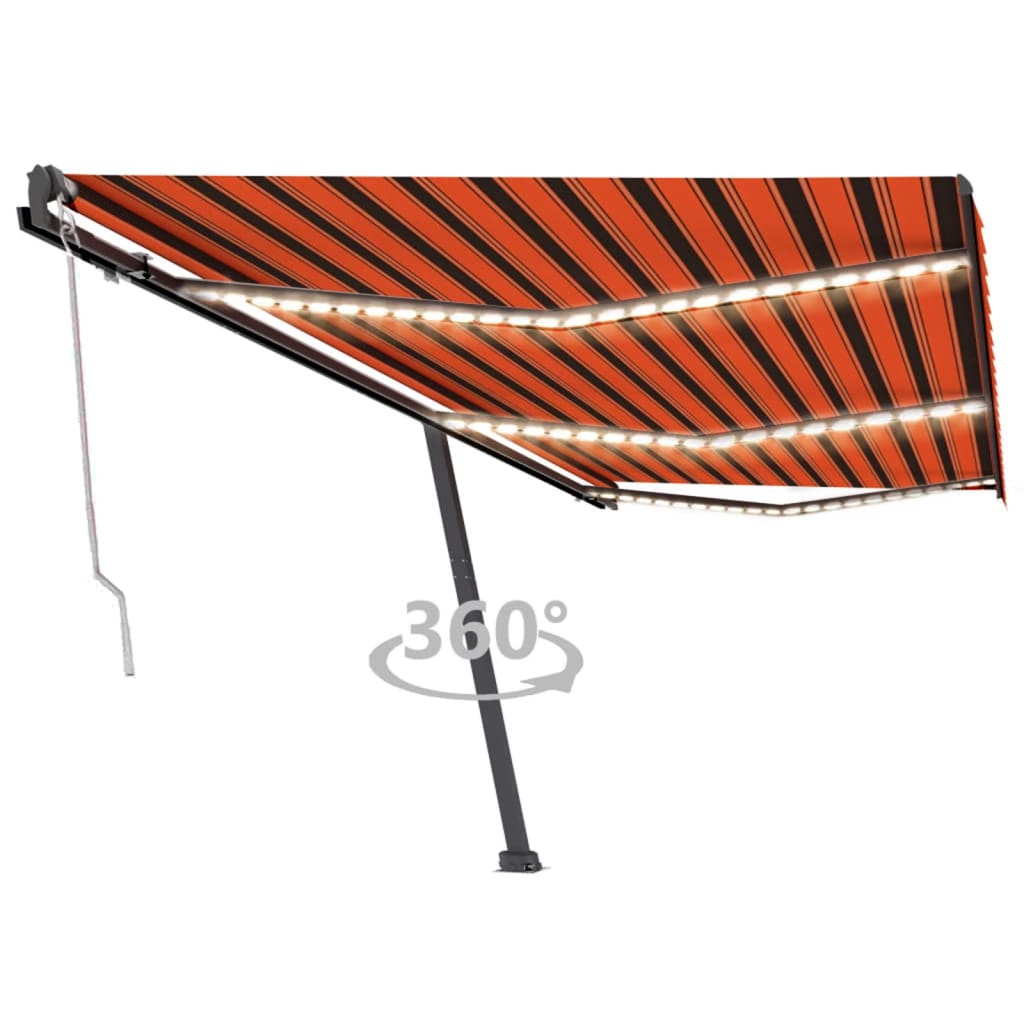 Tenda Automatica Sensore Vento e LED 600x300 cm Arancio Marrone