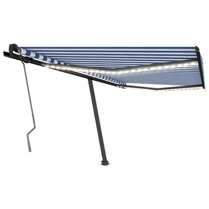 Tenda da Sole Retrattile Manuale con LED 400x350 cm Blu Bianco