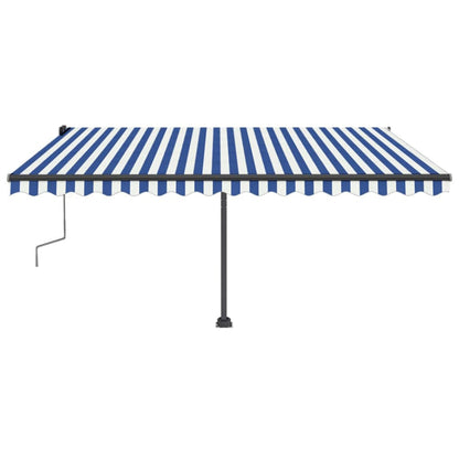 Tenda da Sole Retrattile Manuale con LED 400x350 cm Blu Bianco