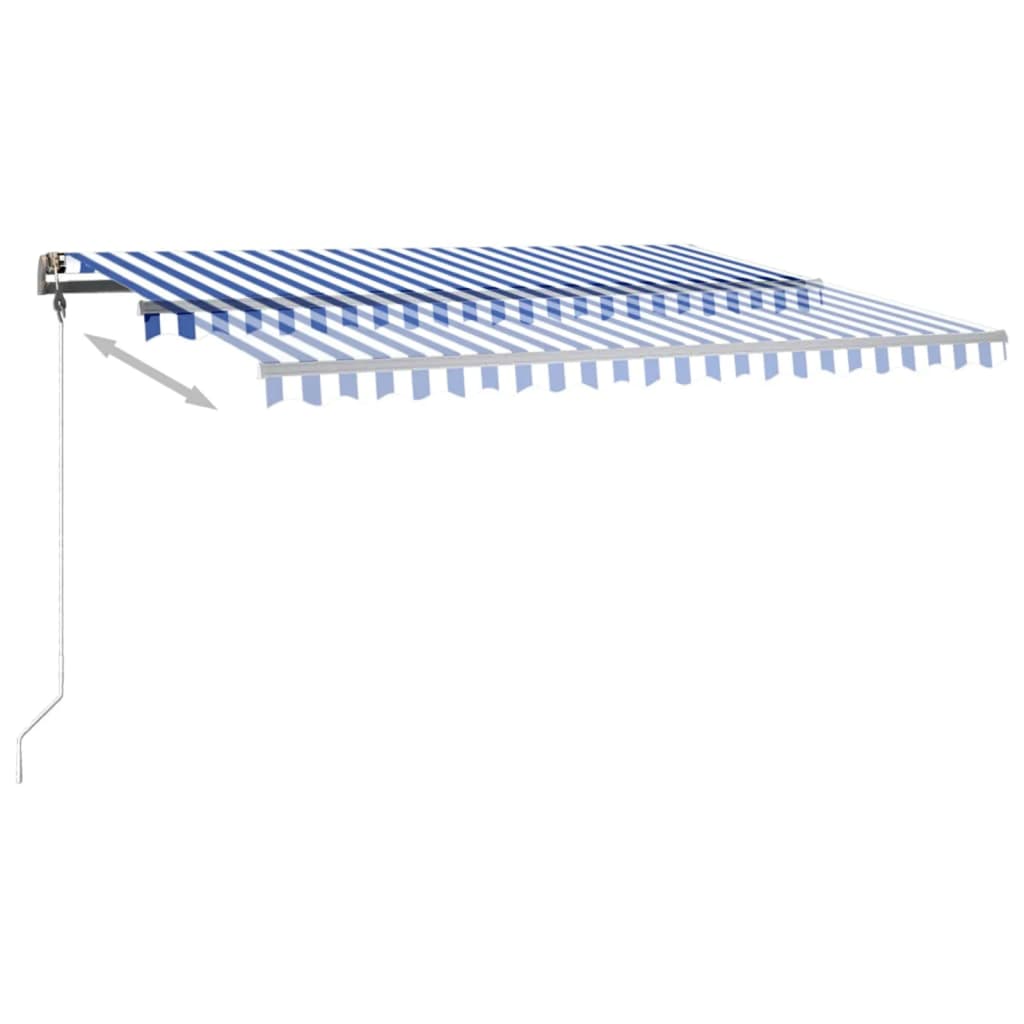 Tenda da Sole Retrattile Manuale con LED 400x350 cm Blu Bianco