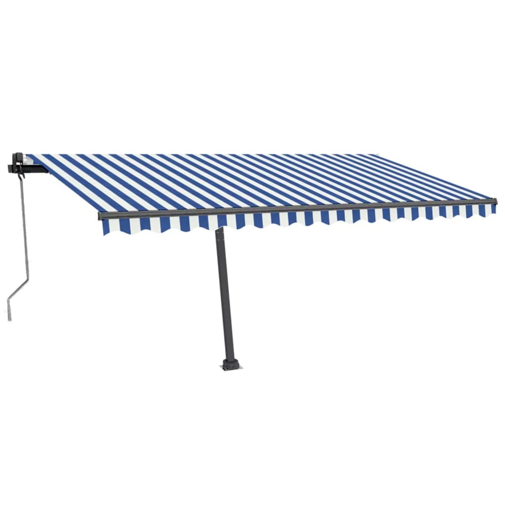 Tenda Automatica con Sensore Vento e LED 400x350 cm Blu Bianca - homemem39