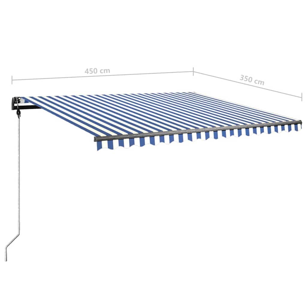 Tenda da Sole Retrattile Manuale con LED 450x350 cm Blu Bianco - homemem39