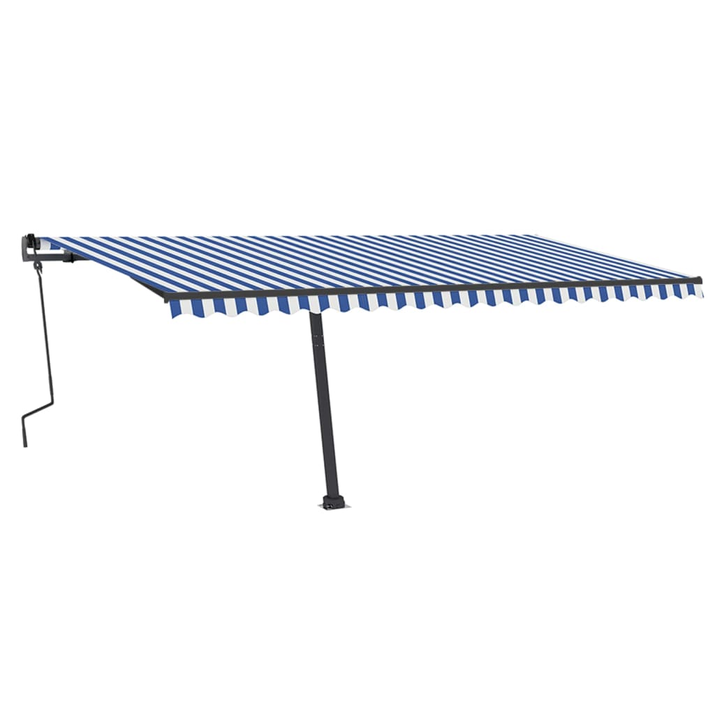 Tenda da Sole Retrattile Manuale LED 500x350 cm Blu e Bianca - homemem39