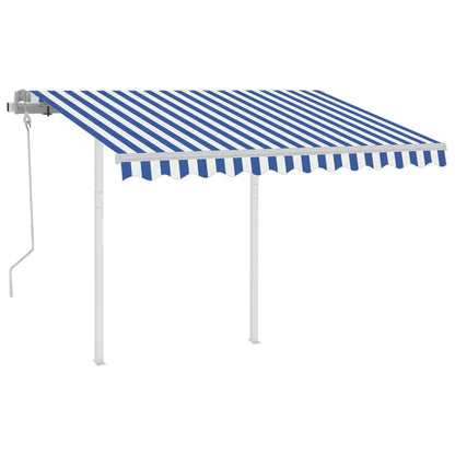 Tenda da Sole Retrattile Manuale con Pali 3x2,5 m Blu e Bianca - homemem39