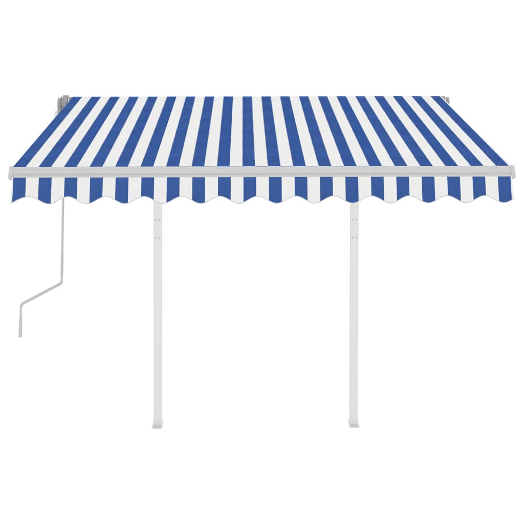 Tenda da Sole Retrattile Manuale con Pali 3x2,5 m Blu e Bianca - homemem39