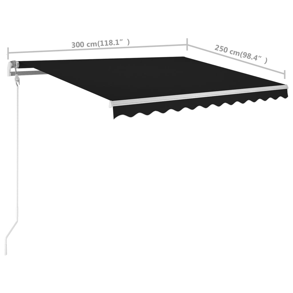 Tenda da Sole Retrattile Manuale con Pali 3x2,5 m Antracite