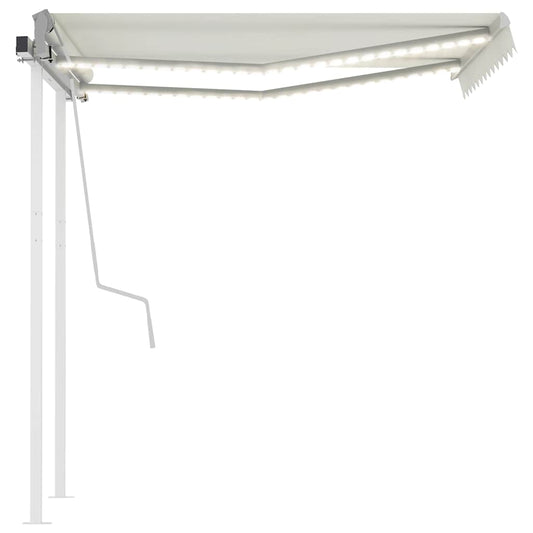 Tenda da Sole Retrattile Manuale con LED 3x2,5 m Crema - homemem39