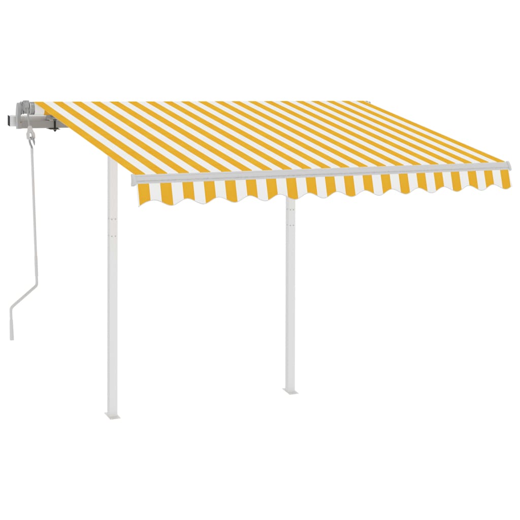 Tenda da Sole Retrattile Manuale e Pali 3,5x2,5m Gialla Bianca - homemem39