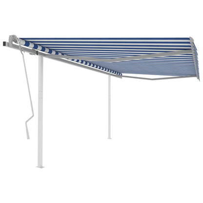 Tenda da Sole Retrattile Manuale con Pali 4x3 m Blu e Bianca - homemem39