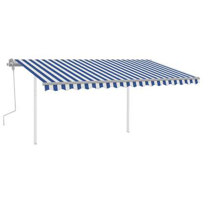 Tenda da Sole Retrattile Manuale con Pali 4x3 m Blu e Bianca - homemem39