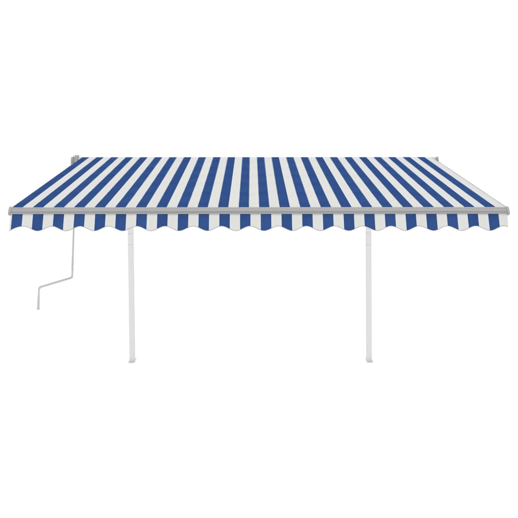 Tenda da Sole Retrattile Manuale con Pali 4x3 m Blu e Bianca - homemem39