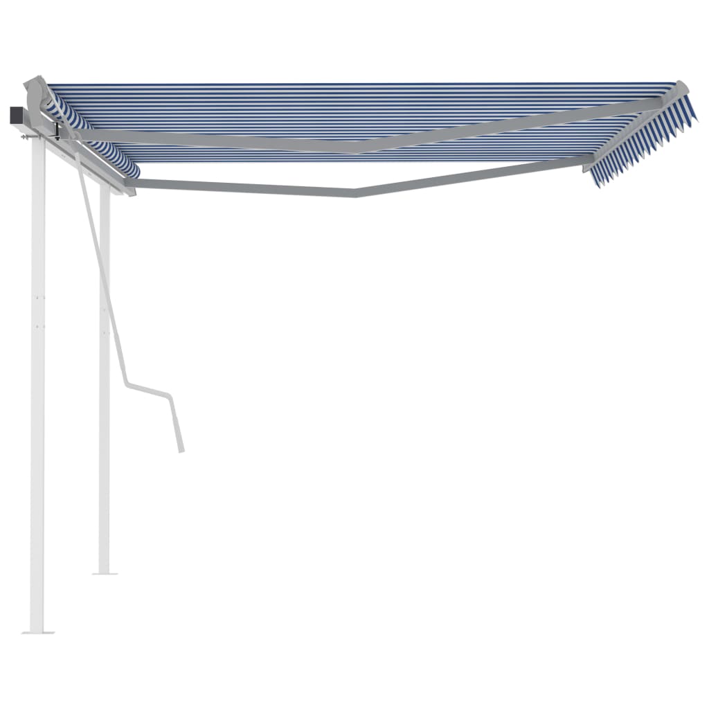 Tenda da Sole Retrattile Manuale con Pali 4x3 m Blu e Bianca - homemem39